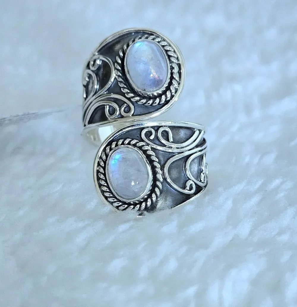 Shivam Rainbow🌈 Moonstone🌛 Bypass Ring💍 - NWT